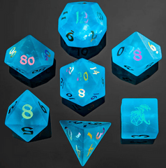 Dragon's Hoard Glass Polyhedral Dice Set: Sea Blue w/ Rainbow